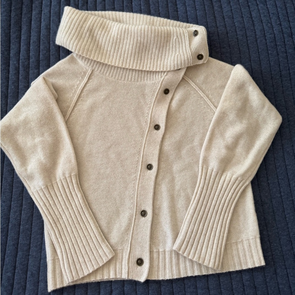 Pilcro Cream Cashmere Cowl Neck Sweater Cardigan